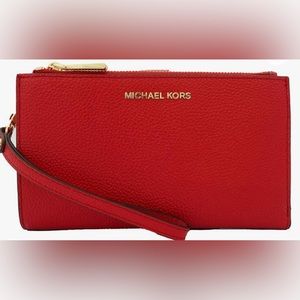 Never used, in great condition red  Michael Kors Adele Double-Zip Phone Wristlet